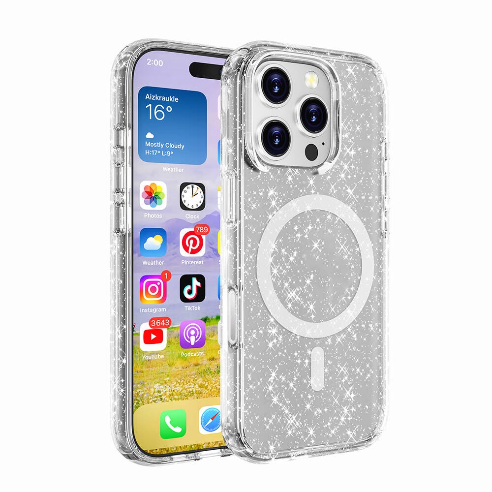 Apple iPhone 16 Pro Max Kılıf M-safe Şarj Özellikli Parlayan Simli Saydam Renkli Zore Allstar Kapak Apple iPhone 16 Pro Max Kılıf M-safe Şarj Özellikli Parlayan Simli Saydam Renkli Zore Allstar Kapak